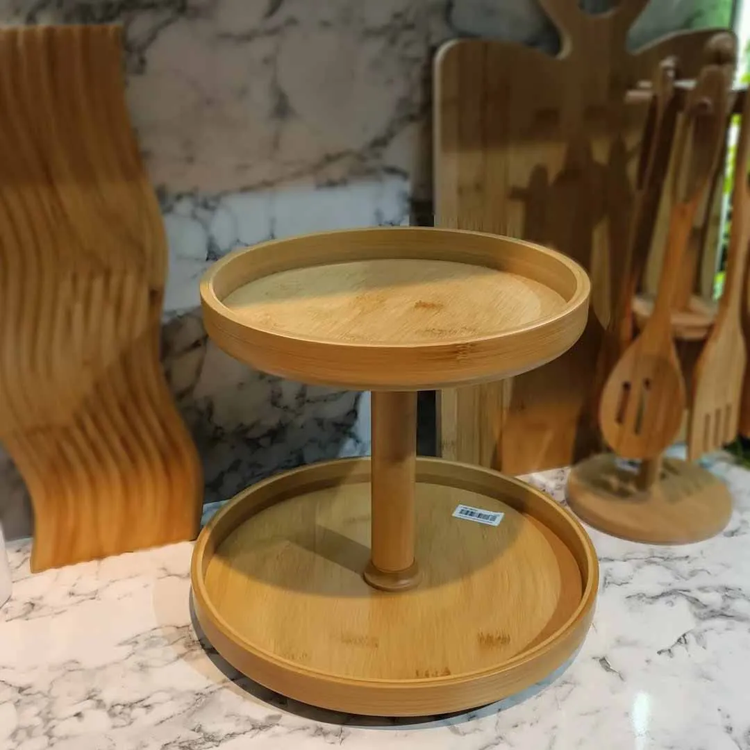 2 Layer Wooden Cake Serving Dish 00855