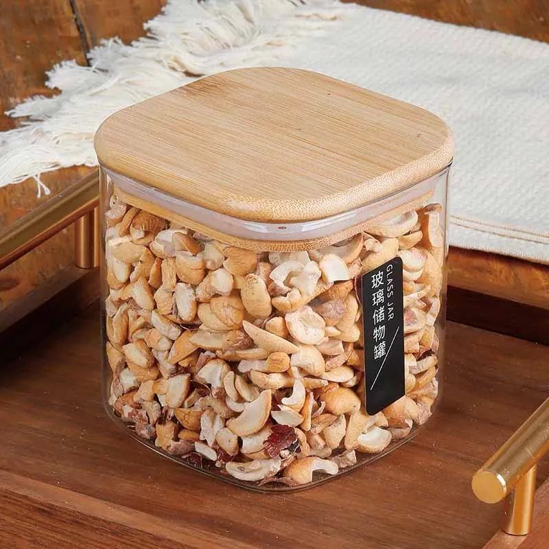 600ml glass jar square wooden lid - AH