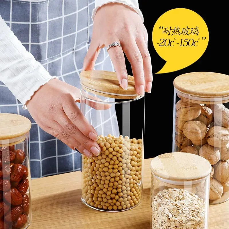 400ml Round Glass jar Wooden lid 01103