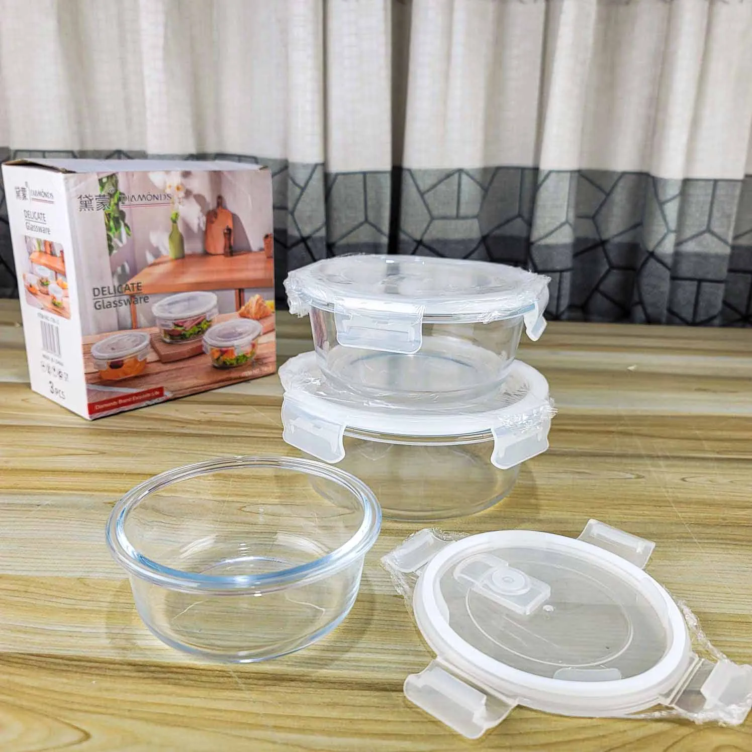 3pcs Transparent Round Airtight Bati Set 01089
