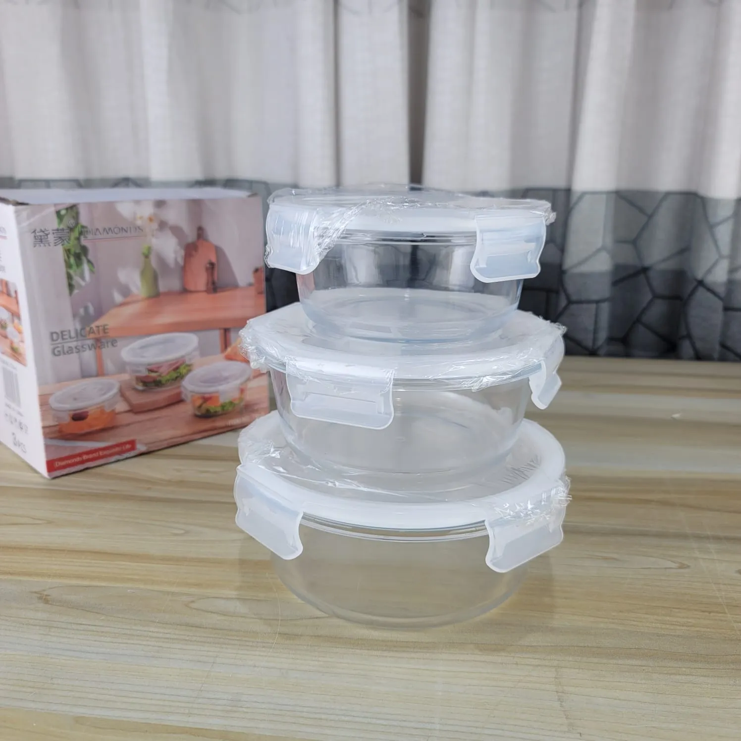 3pcs Transparent Round Airtight Bati Set 01089