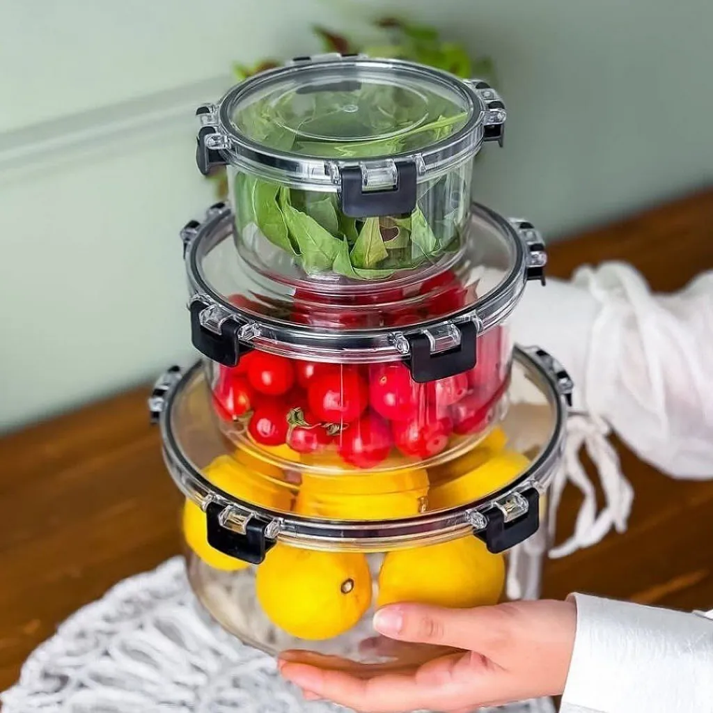 3pcs Acrylic Round Able Food Container 01258