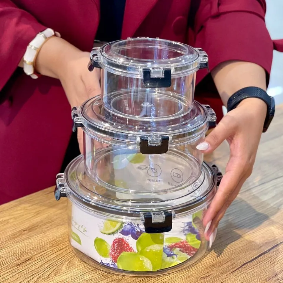 3pcs Acrylic Round Able Food Container 01258