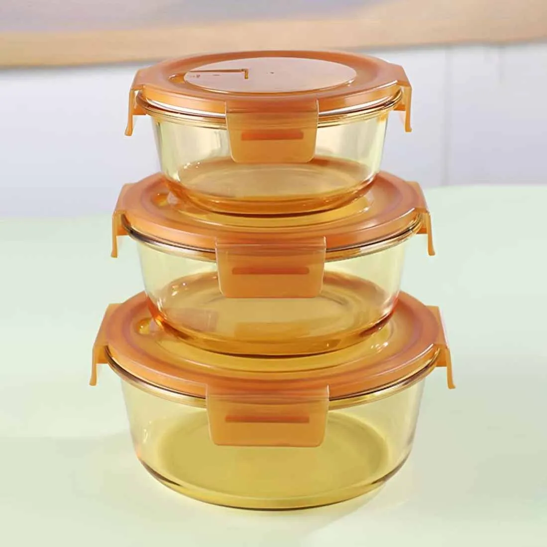 3pcs Golden Airtight Round Bati Set 01164