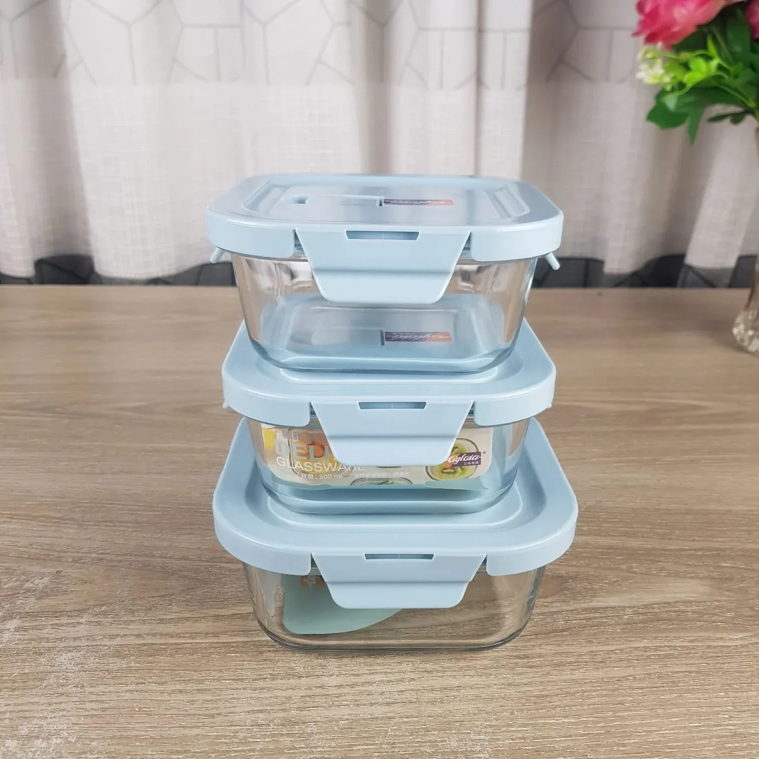 3pcs Square Blue Airtight Bati Set HR 01352