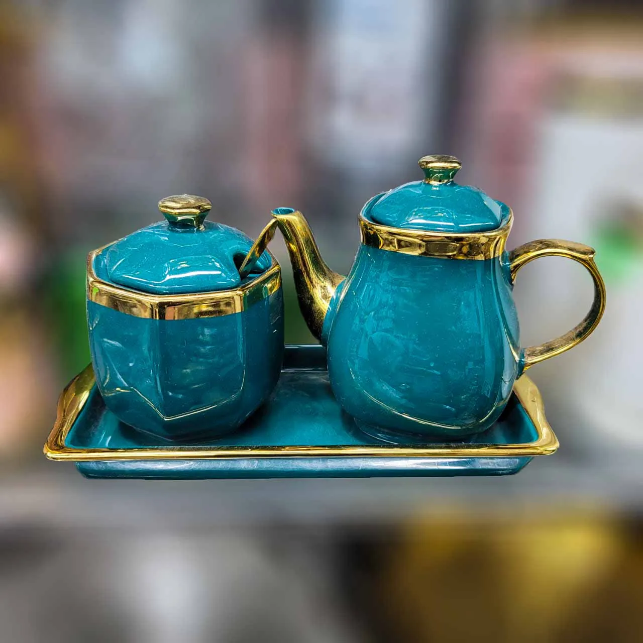 Ceramic Milk Sugar Pot With Tray 00859