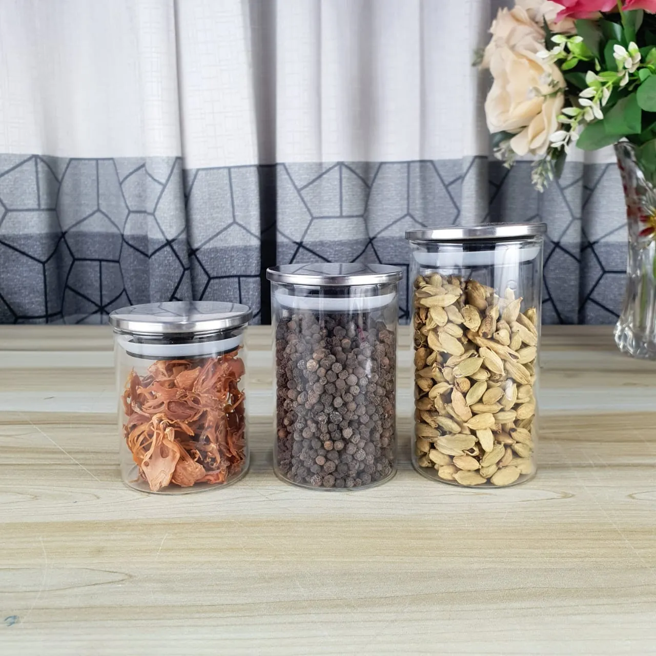 3pcs Round Steel lid Glass jar FTK 01249 - Image 3