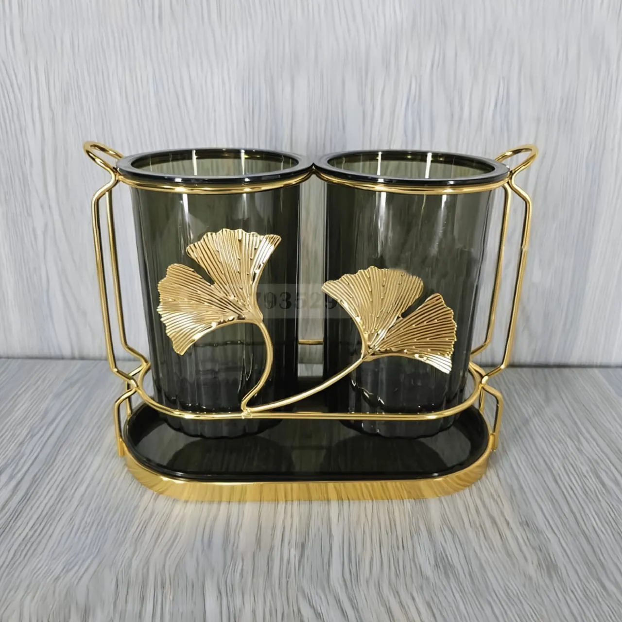 Double Spoon Holder Flower Dark Green 00070