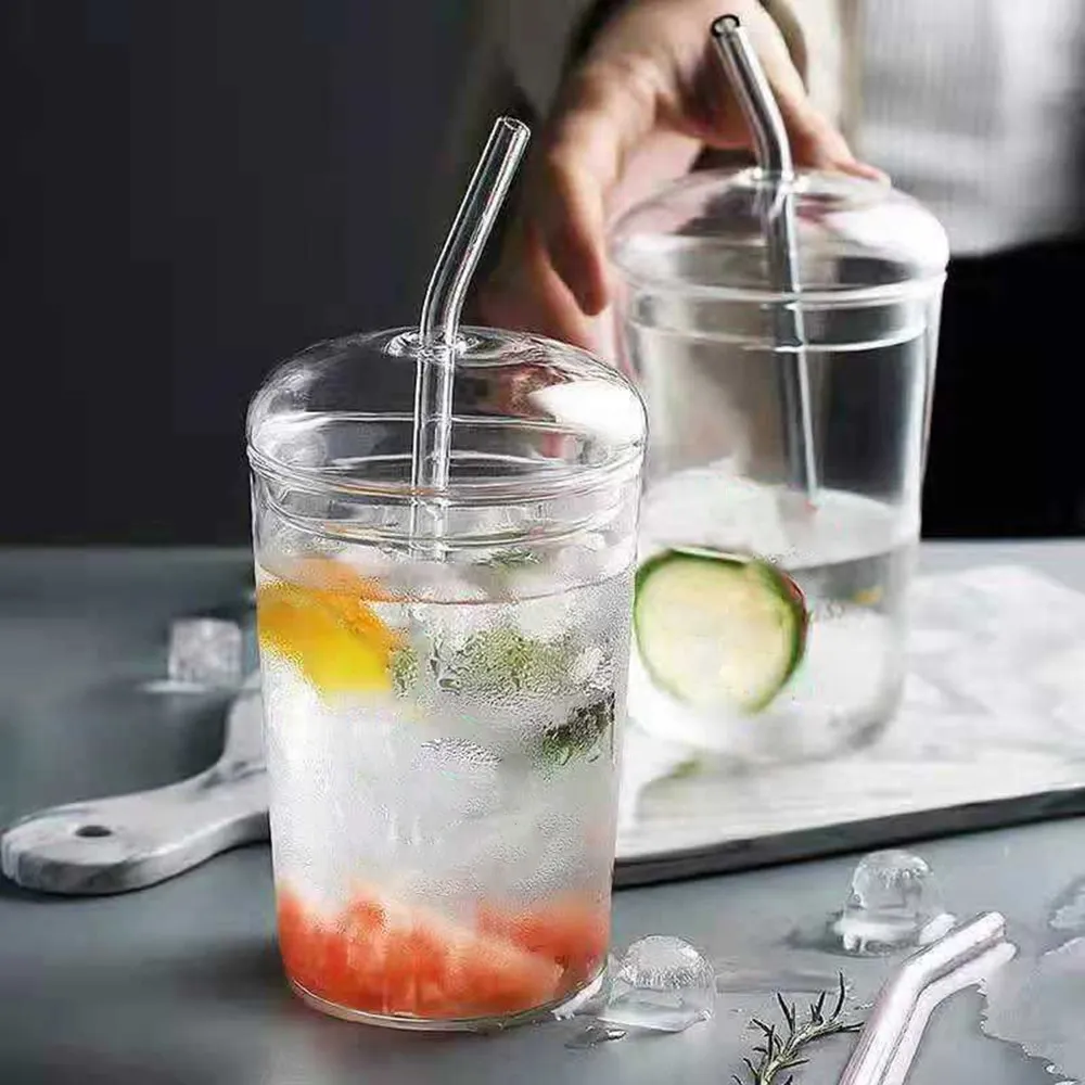 Glass Lid Juice Pot with Straw 00925