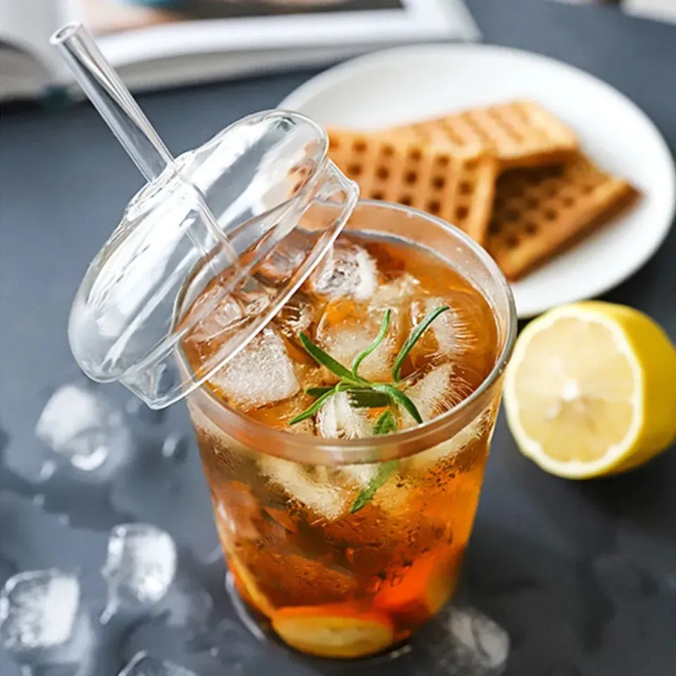 Glass Lid Juice Pot with Straw 00925