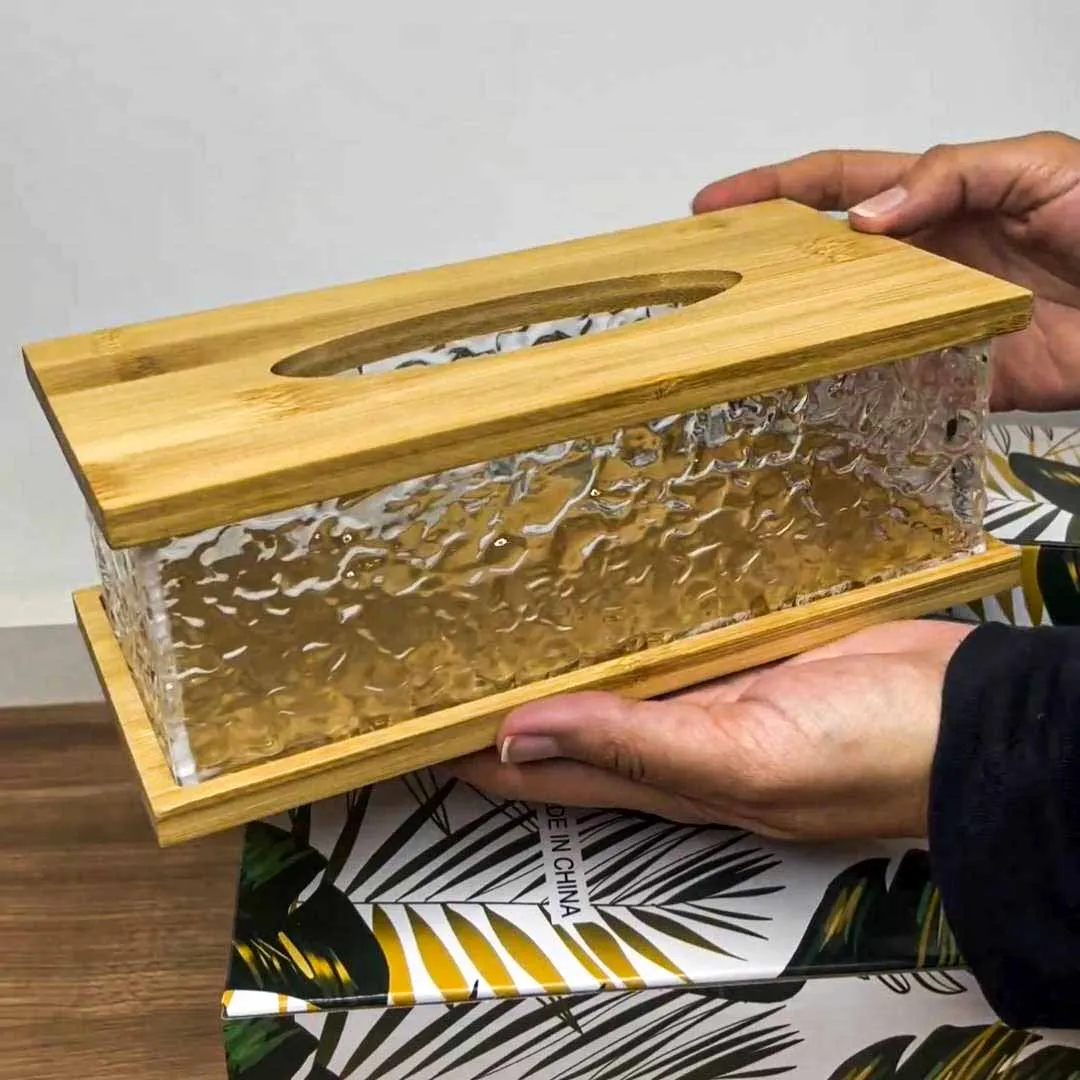 Ice Design Acrylic Wooden lid Tissue Box 01058