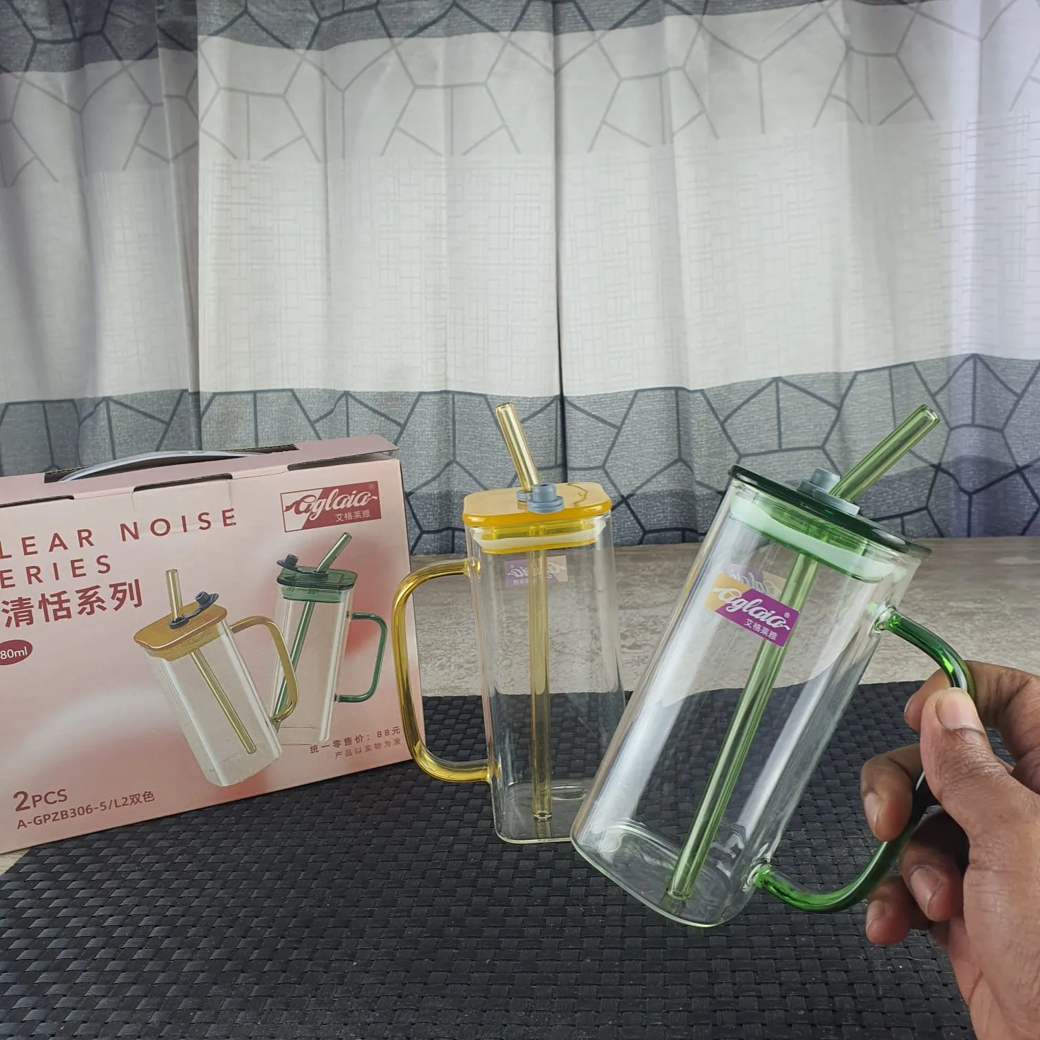 2pcs Square Juice pot With Straws 00755