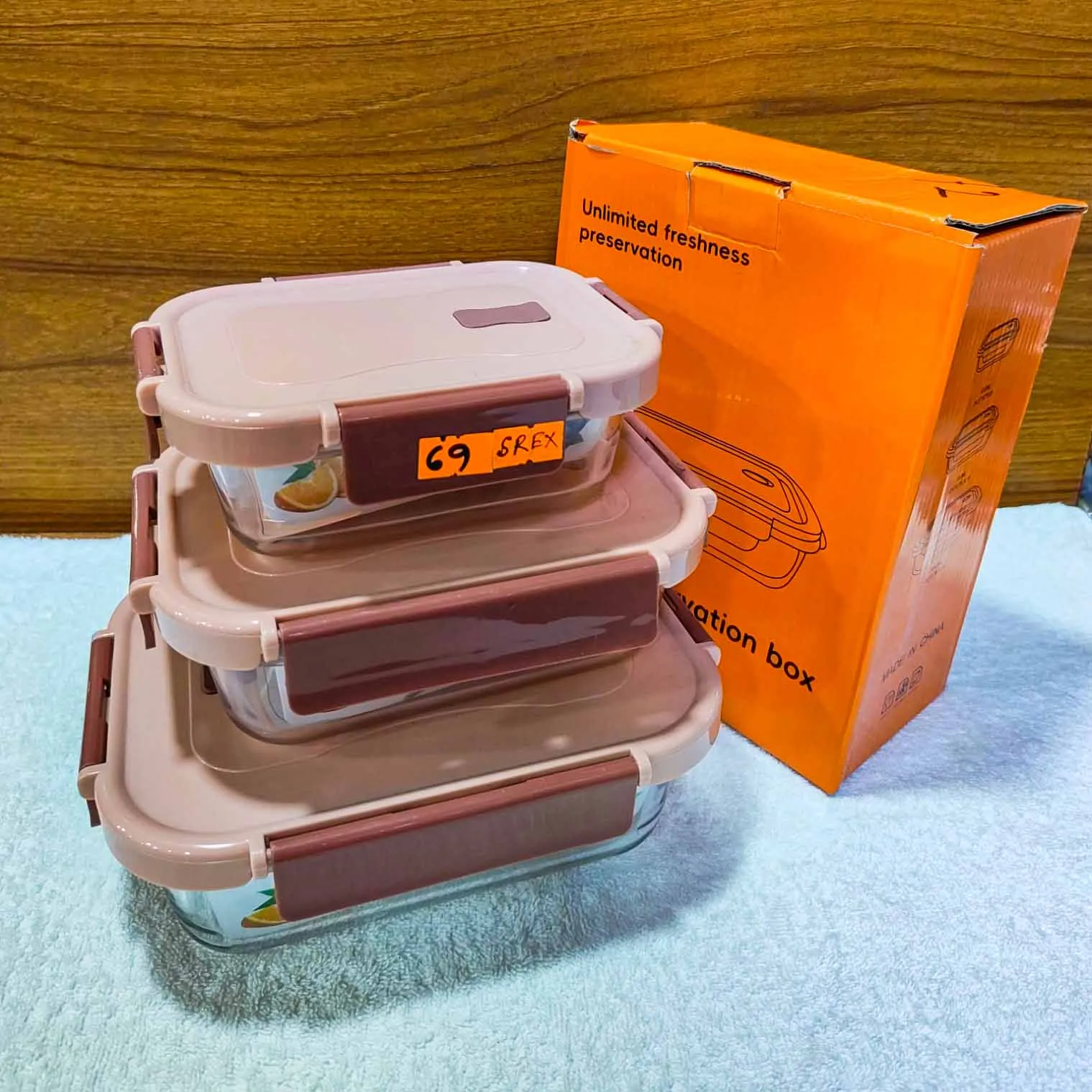 Multi Colour Square Fiber Lid Airtight Bati Set 01084