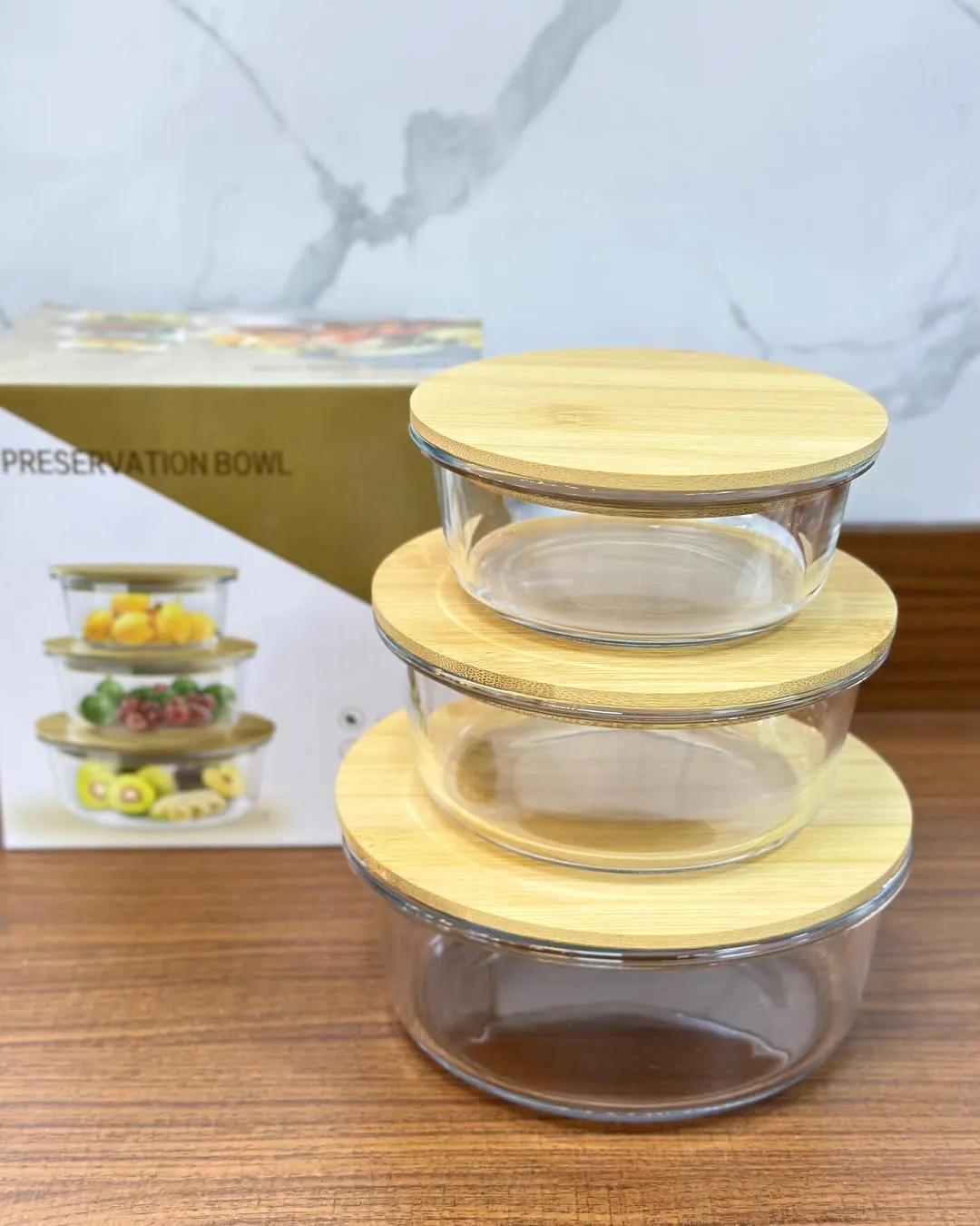 3pcs Wooden lid Round Airtight Bati Set 01401 - Image 3
