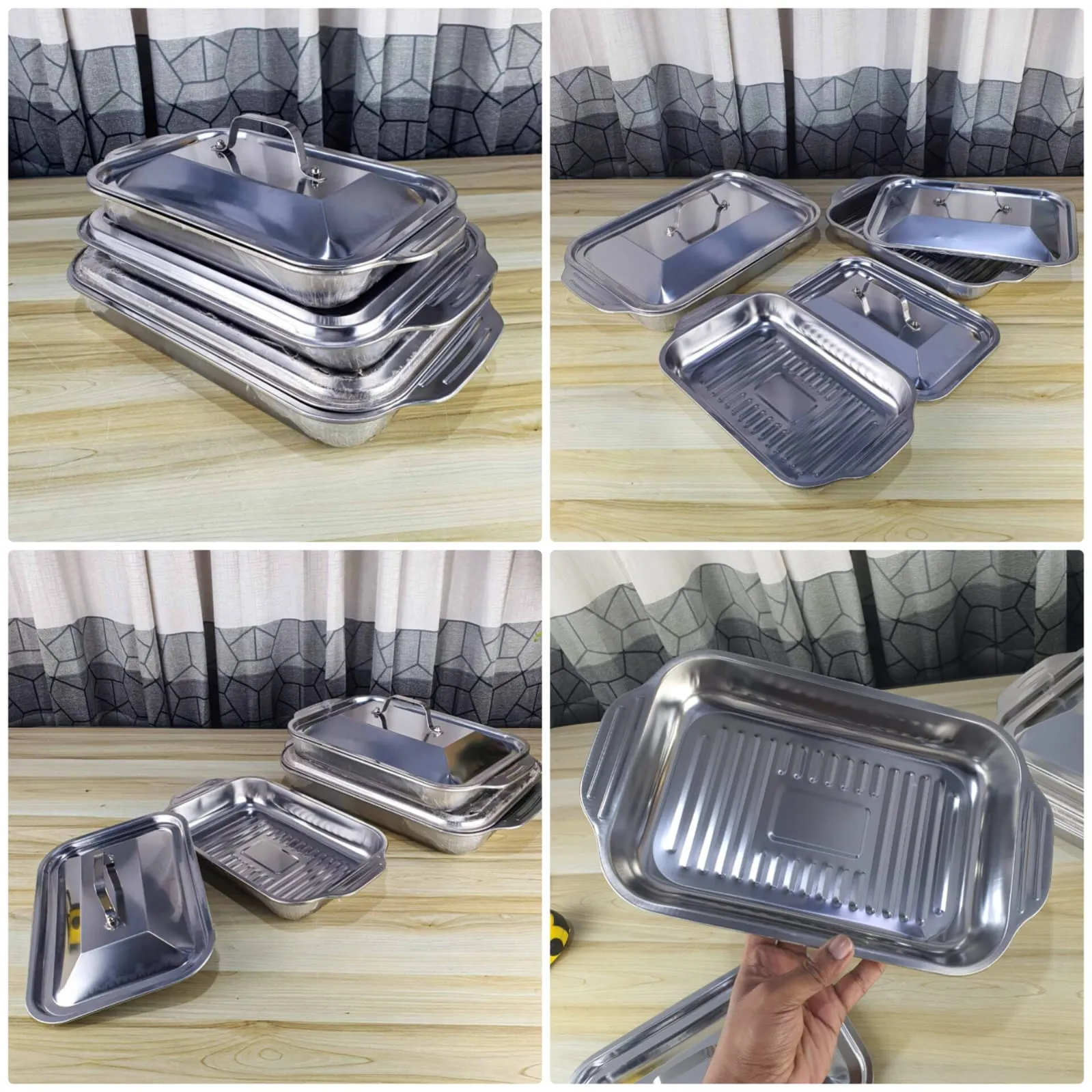 3pcs MS Steel Serving Dish With Lid 01290