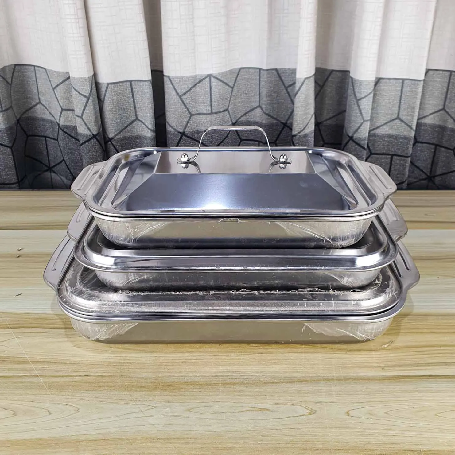 3pcs MS Steel Serving Dish With Lid 01290 - Image 3