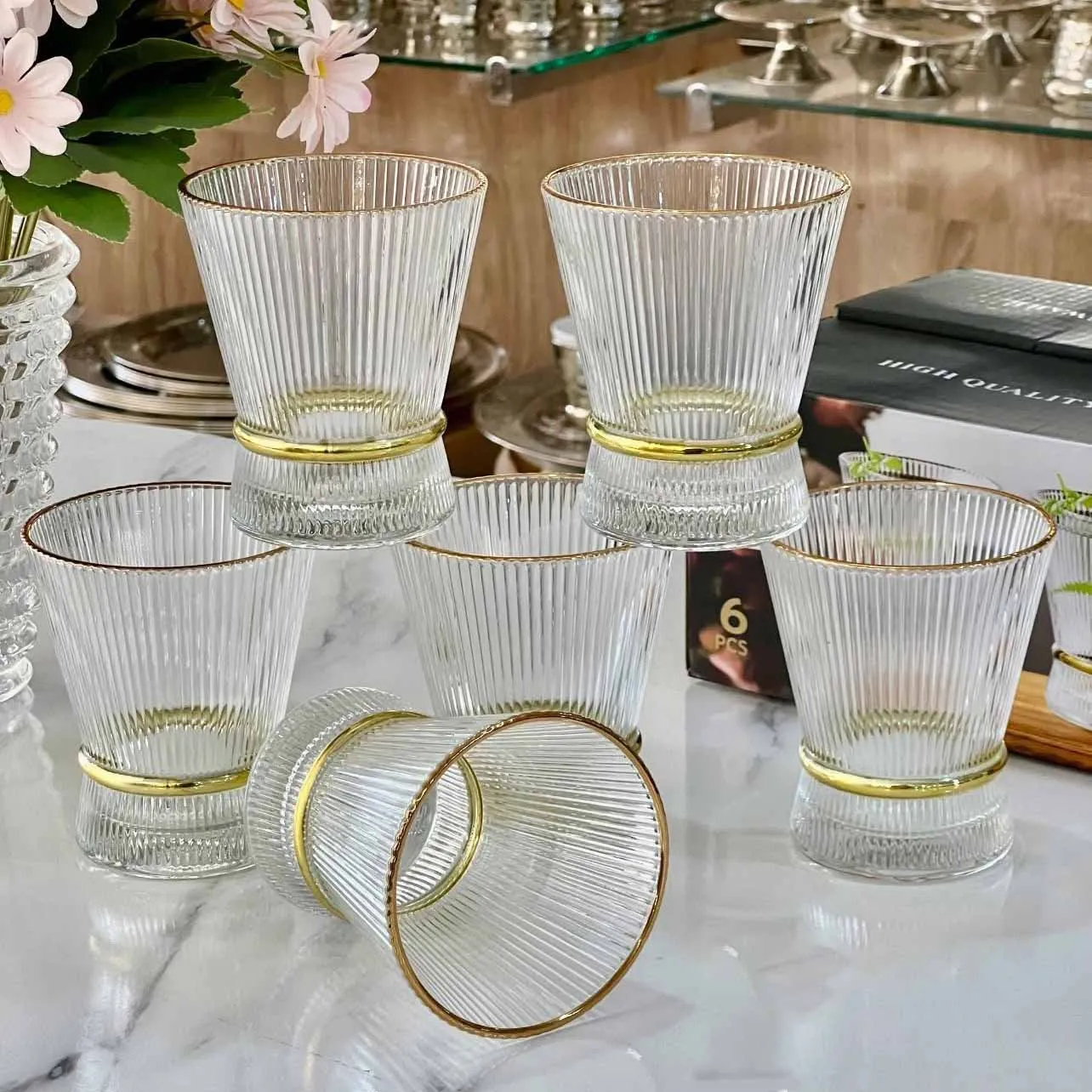 140ml Gold Rim staip Short Glass SE 01359