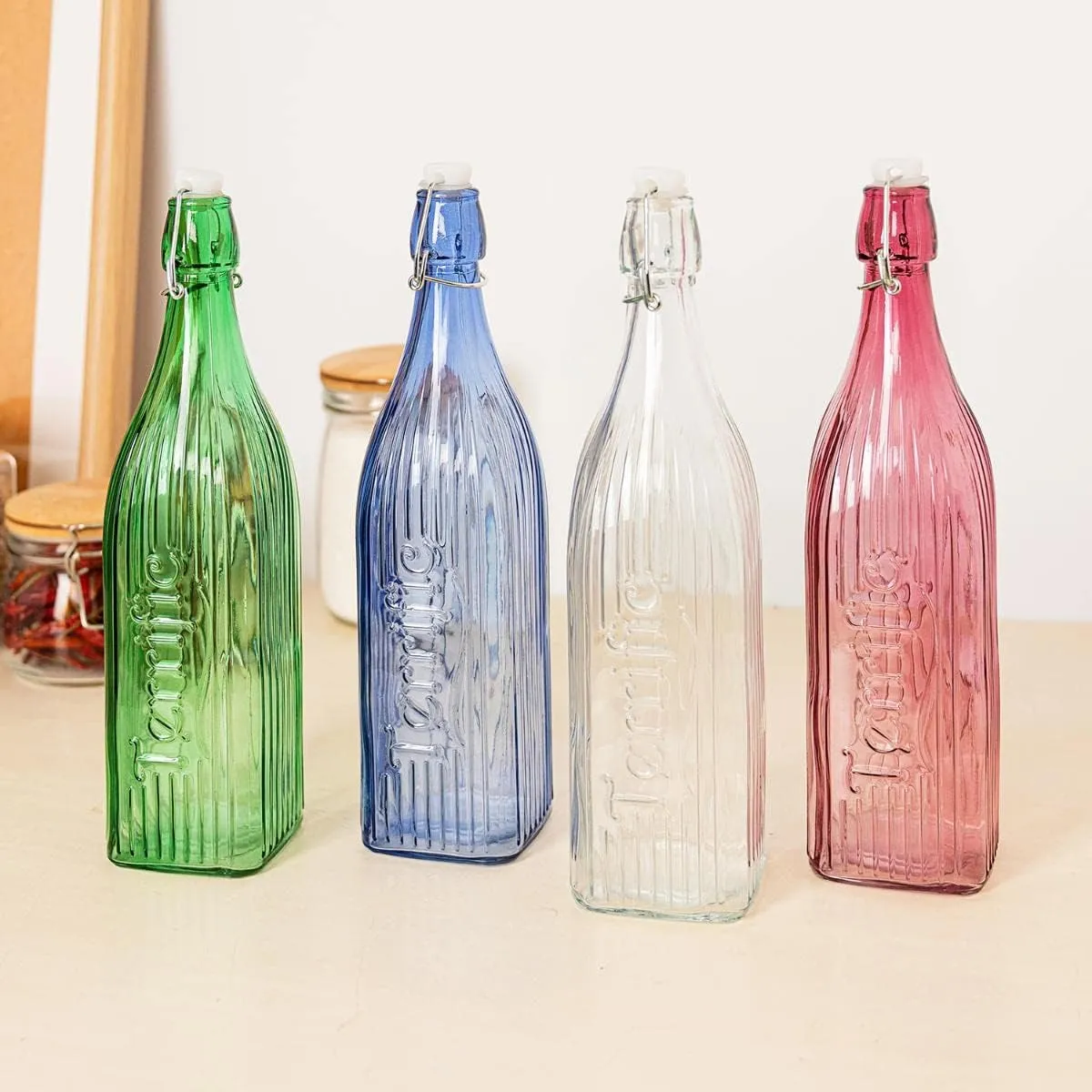 1 liter Glass water bottle ihw Square Step 01320