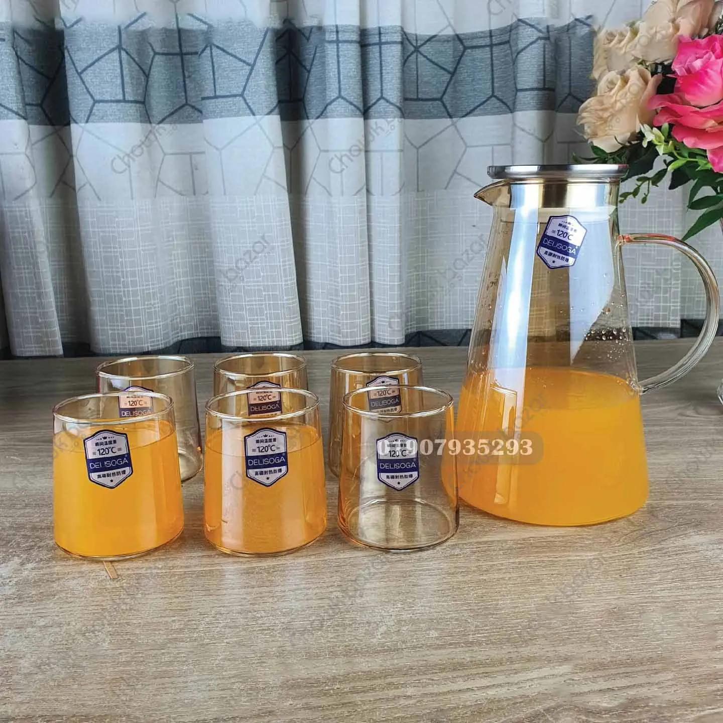 7pcs Borosilicate Glass Water Jug Set 00215-golden