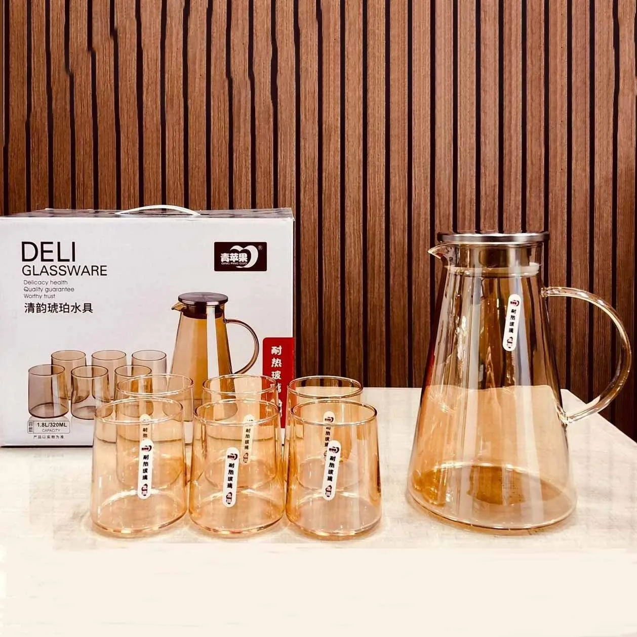 7pcs Borosilicate Glass Water Jug Set 00215-golden