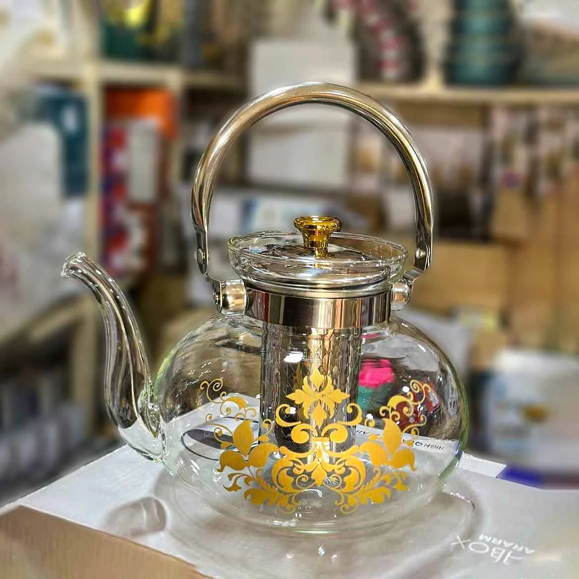 Round Flower Design Glass Kettle 01023