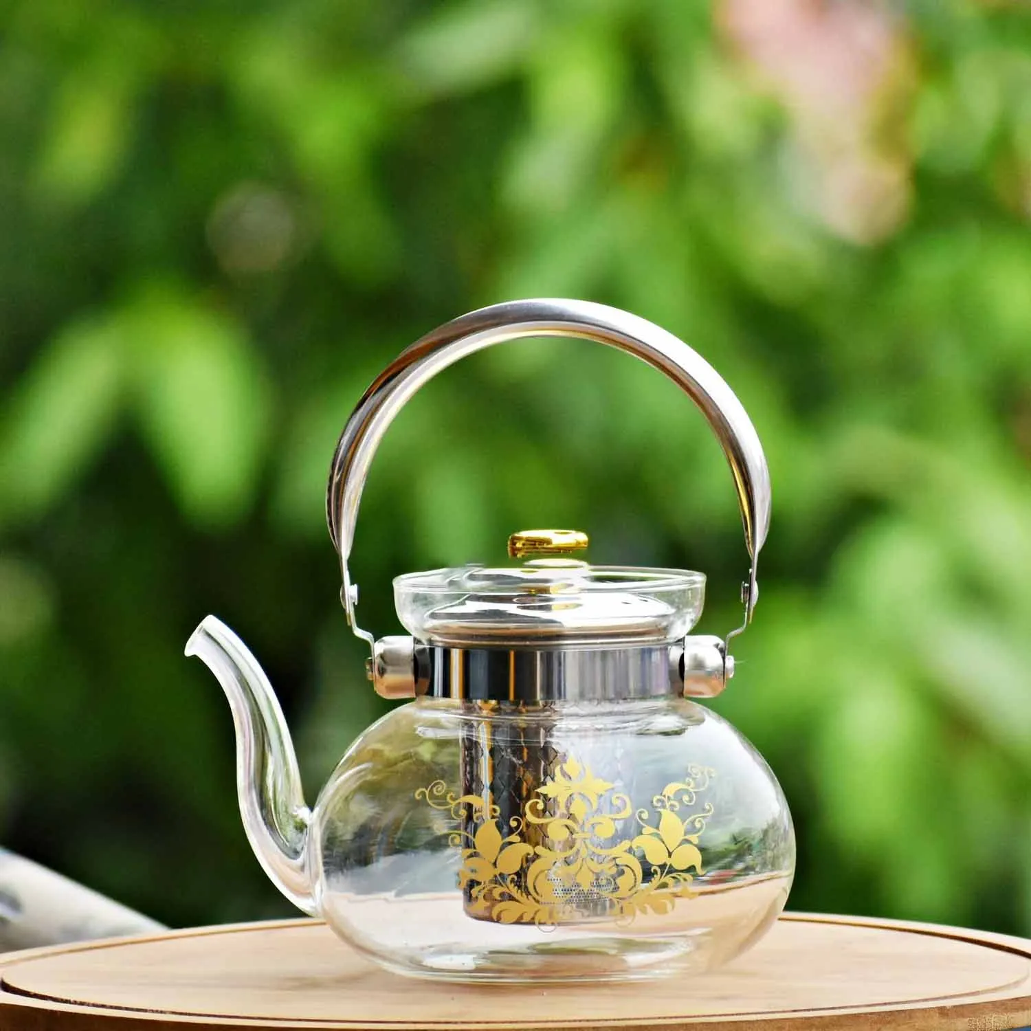 Round Flower Design Glass Kettle 01023