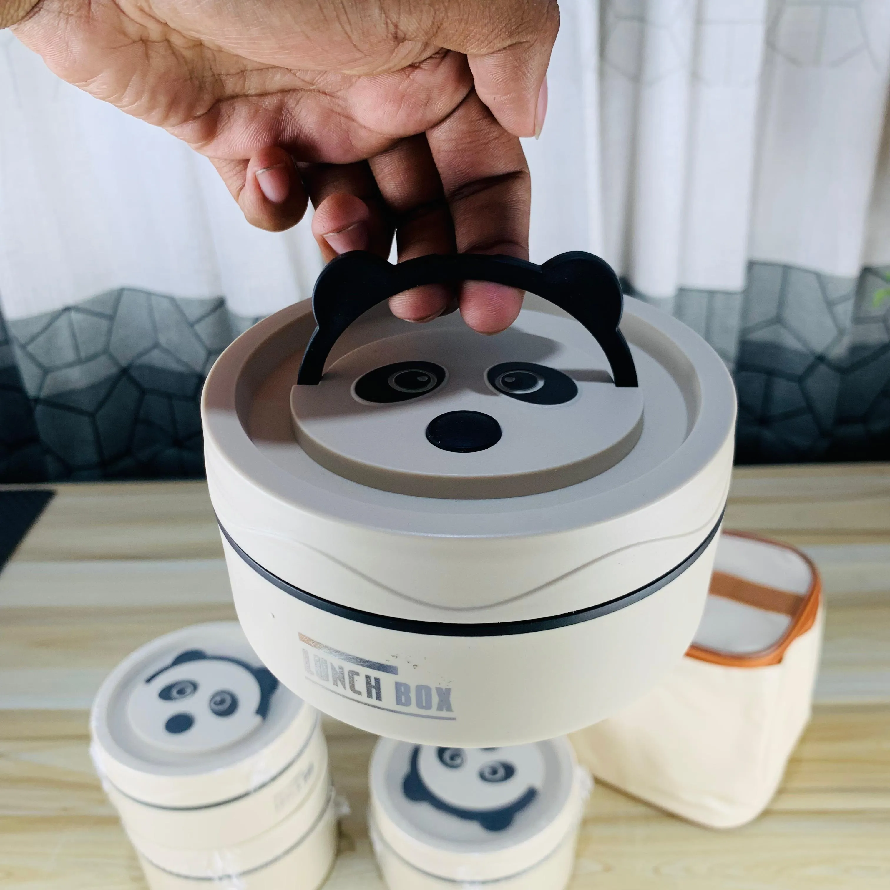 4Pcs Stainless steel Lunch box with bag (PANDA)
