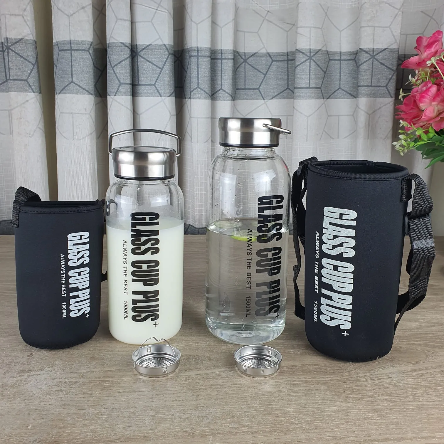 Glass cup plus Water bottle 00284