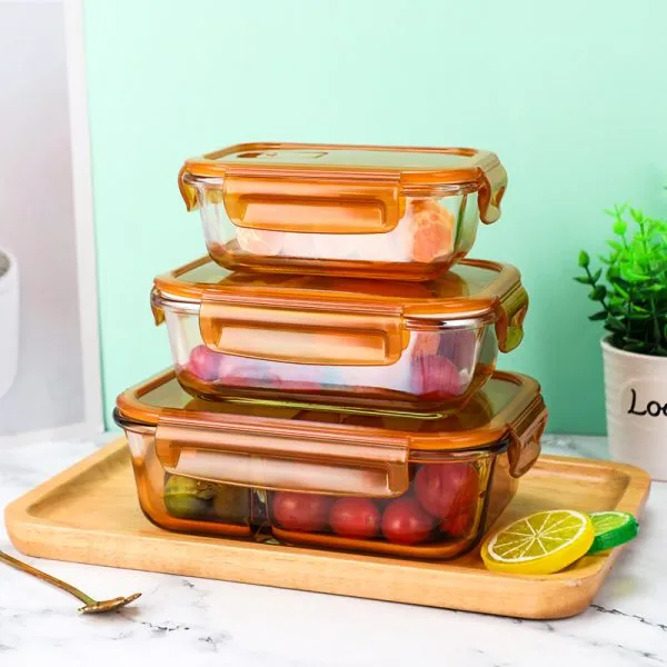 3pcs Golden Rectangular Airtight Bati Set 49-8 00843