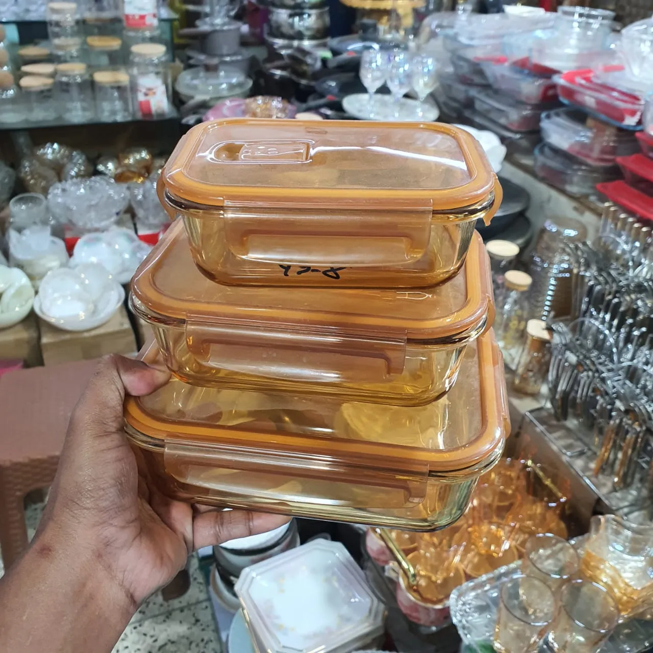 3pcs Golden Rectangular Airtight Bati Set 49-8 00843 - Image 3