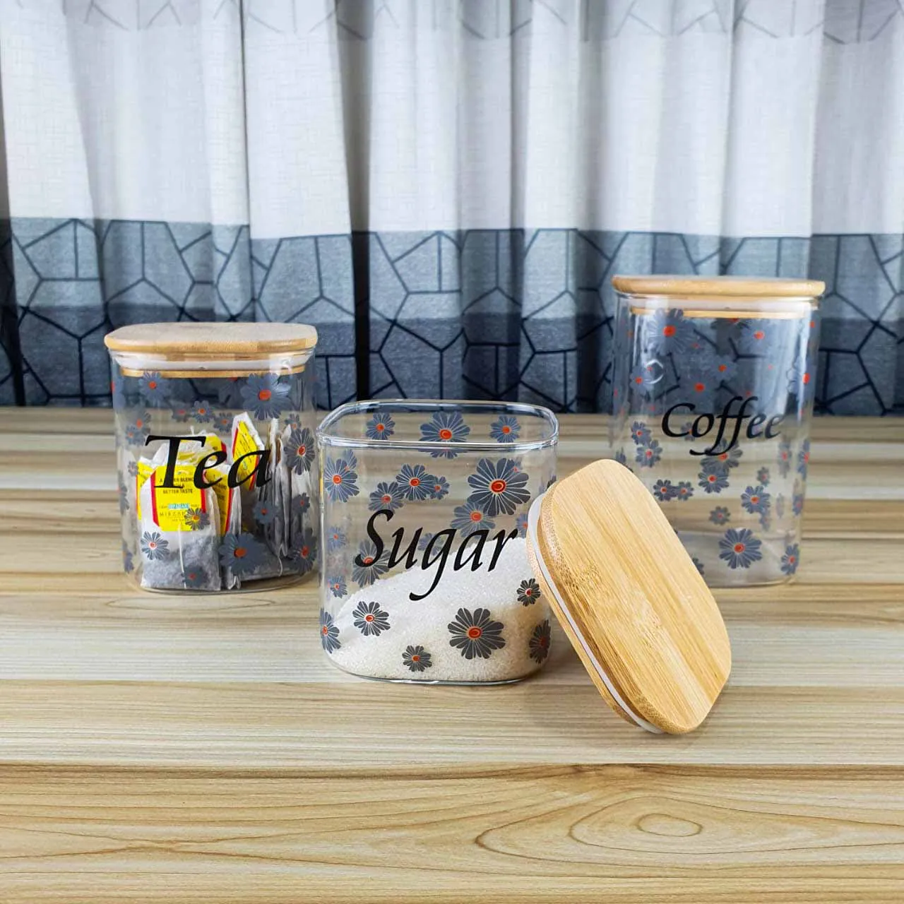 3pcs Tea Coffee Sugar Airtight Jar set - AH 00846