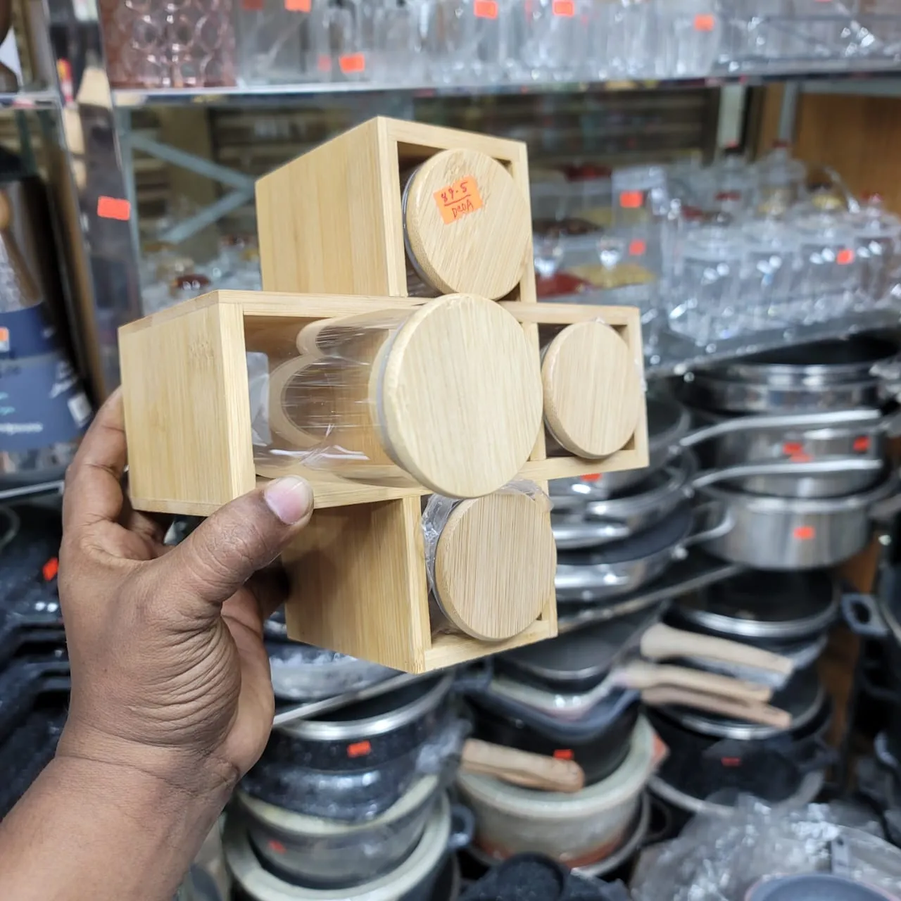 5pcs Wooden Lid Jar Set With Stand 01002