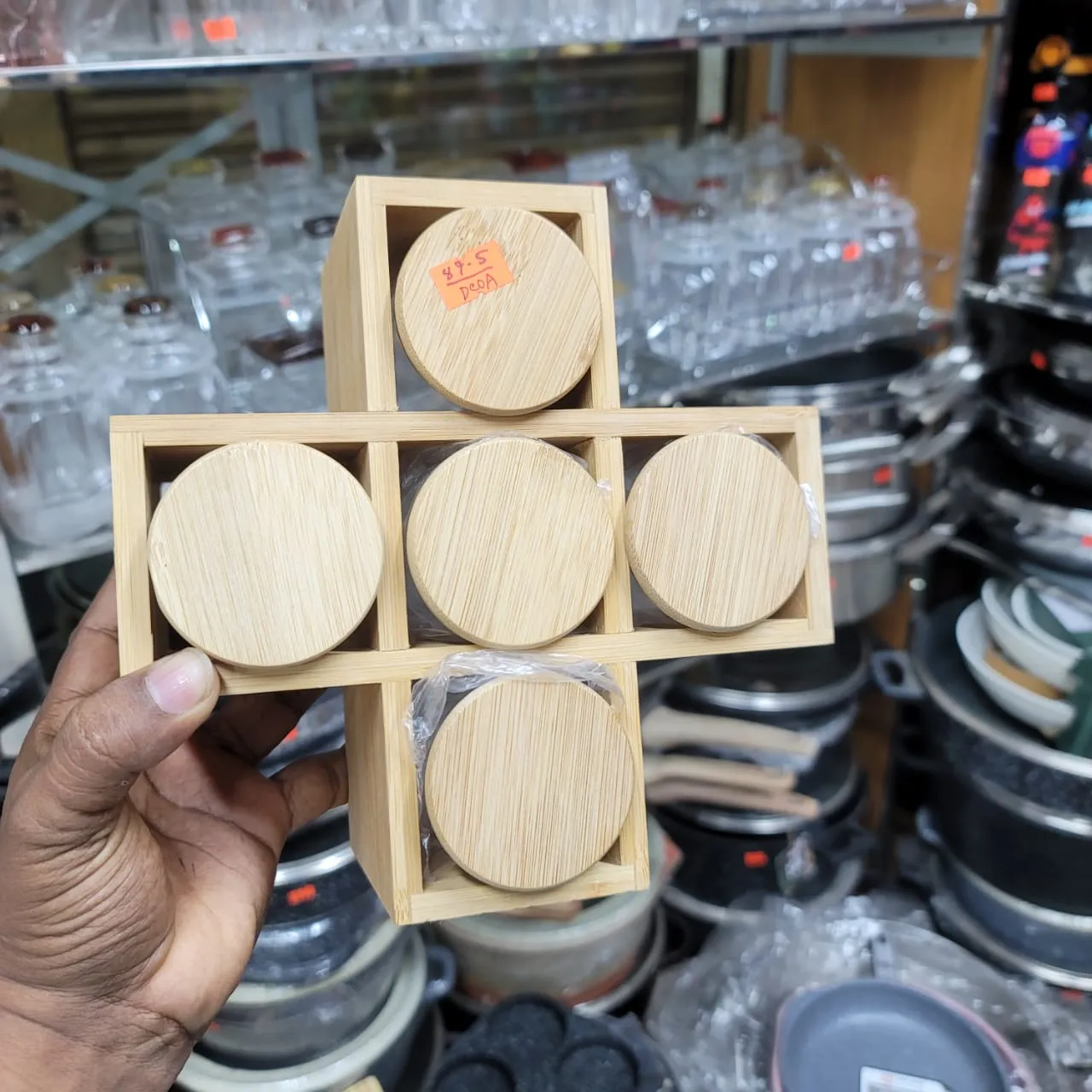 5pcs Wooden Lid Jar Set With Stand 01002 - Image 3