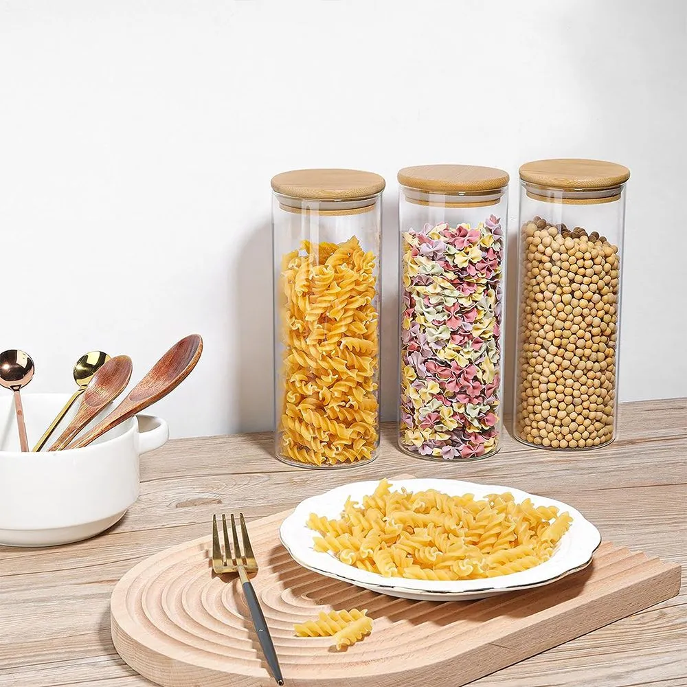 3psc 500ml Round Glass jar Wooden lid 46-31 - Image 3
