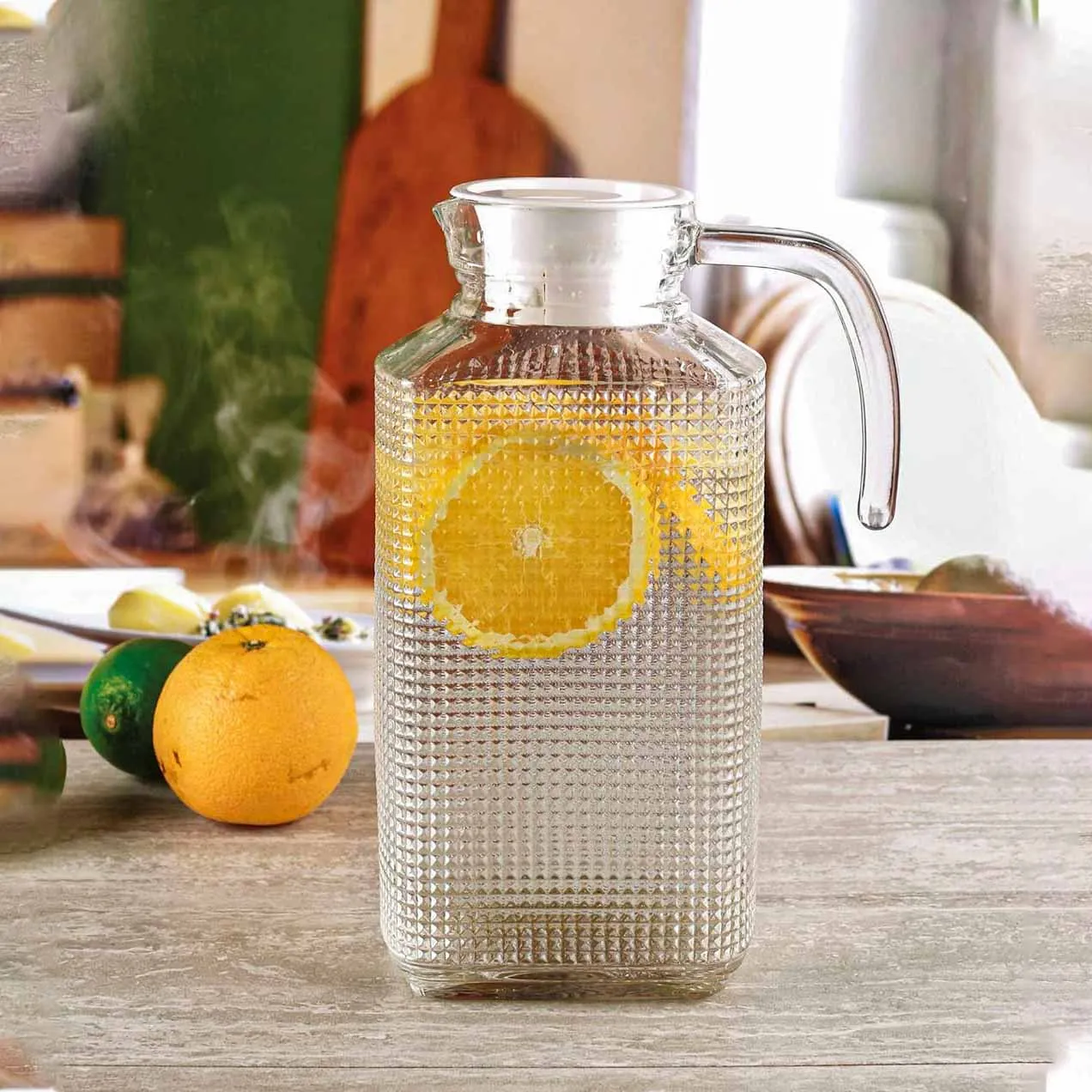 1.6 Liter Square Bubble Design Glass Jug 01186