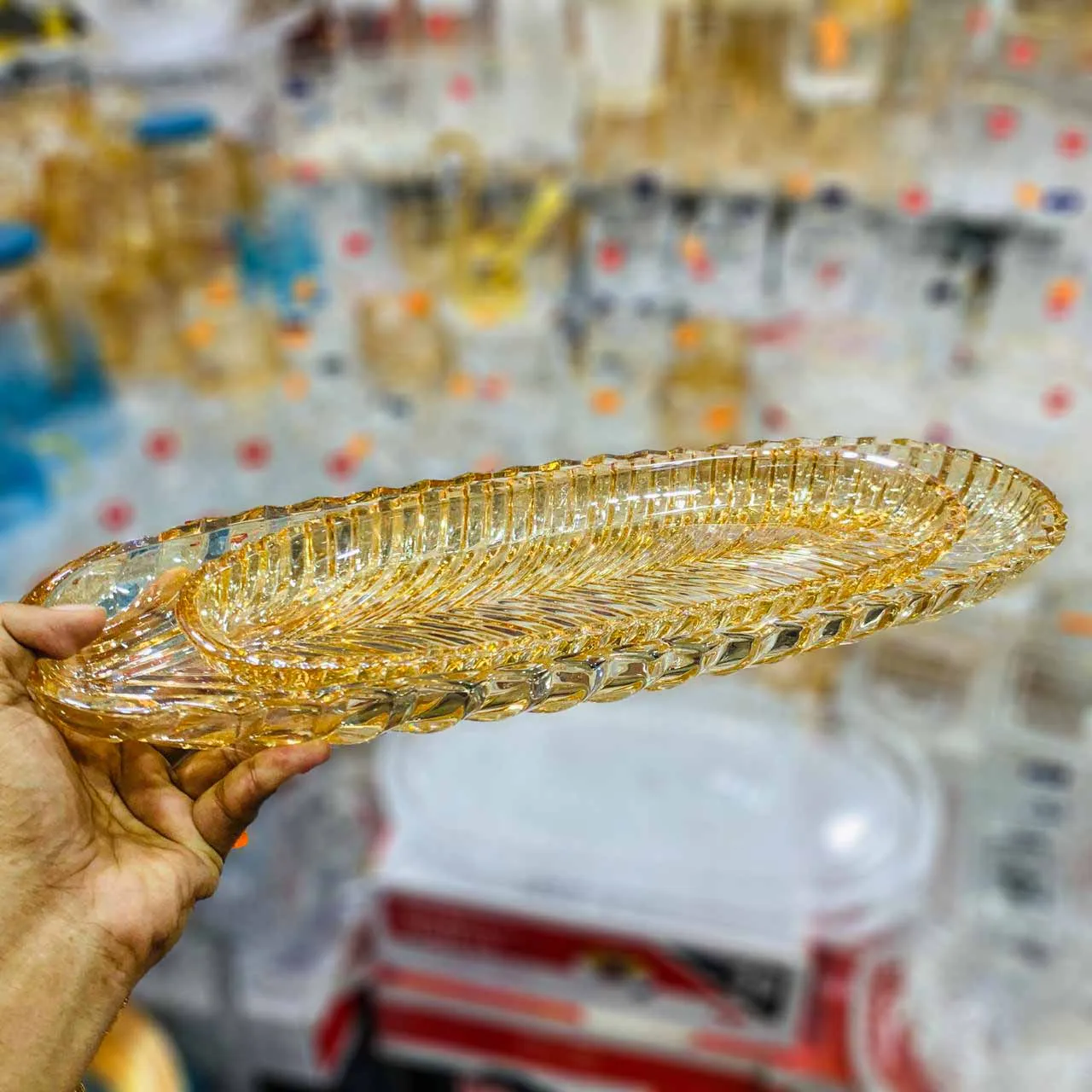 2pcs Glass Kabab Serving Dish Golden 01198