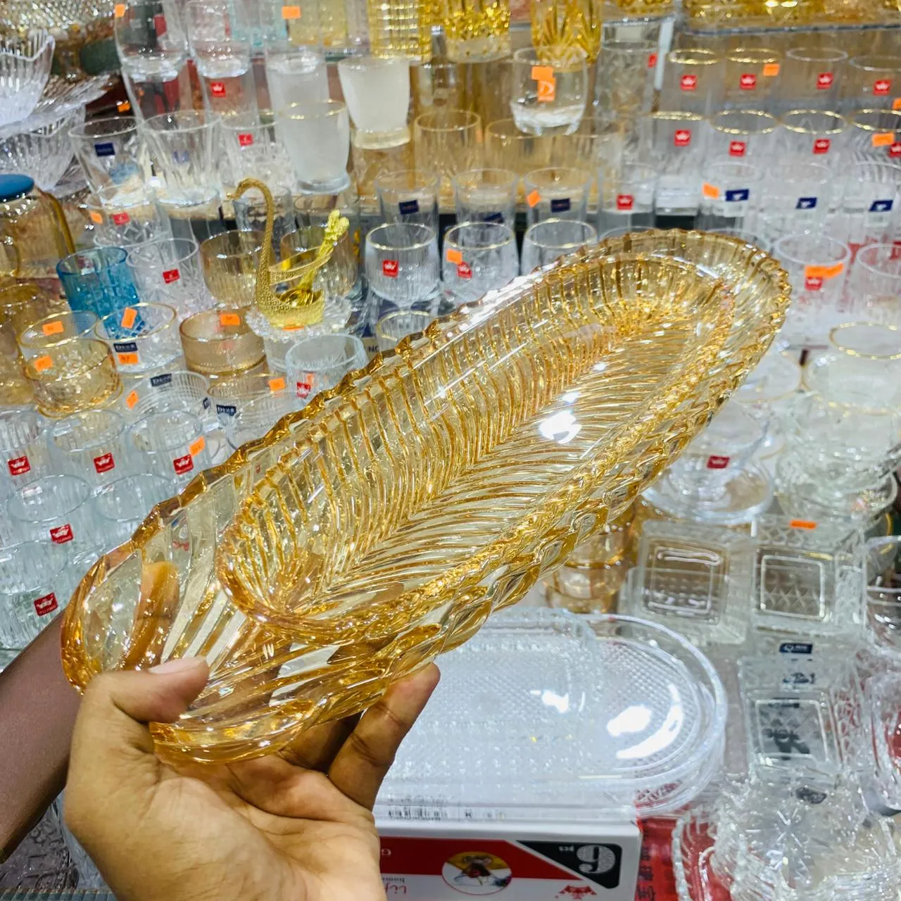 2pcs Glass Kabab Serving Dish Golden 01198
