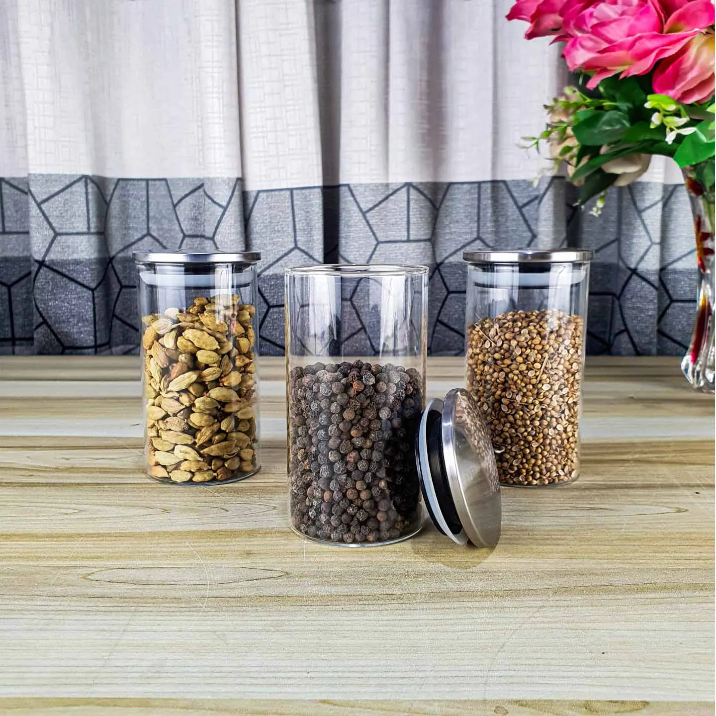 3pcs 320ml Glass Jar set Steel lid FTK 01250