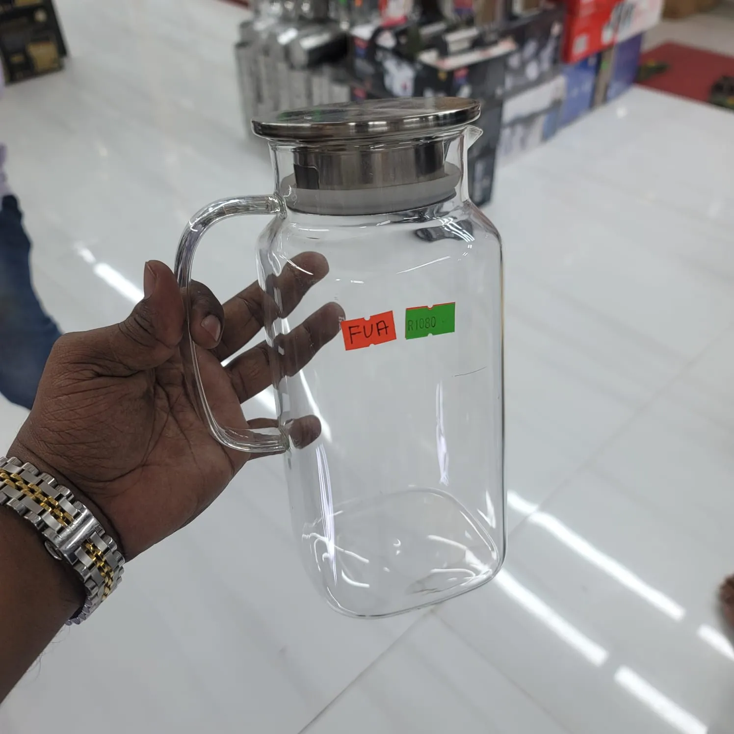1.5 Liter Square Glass Jug Steel Lid 00952
