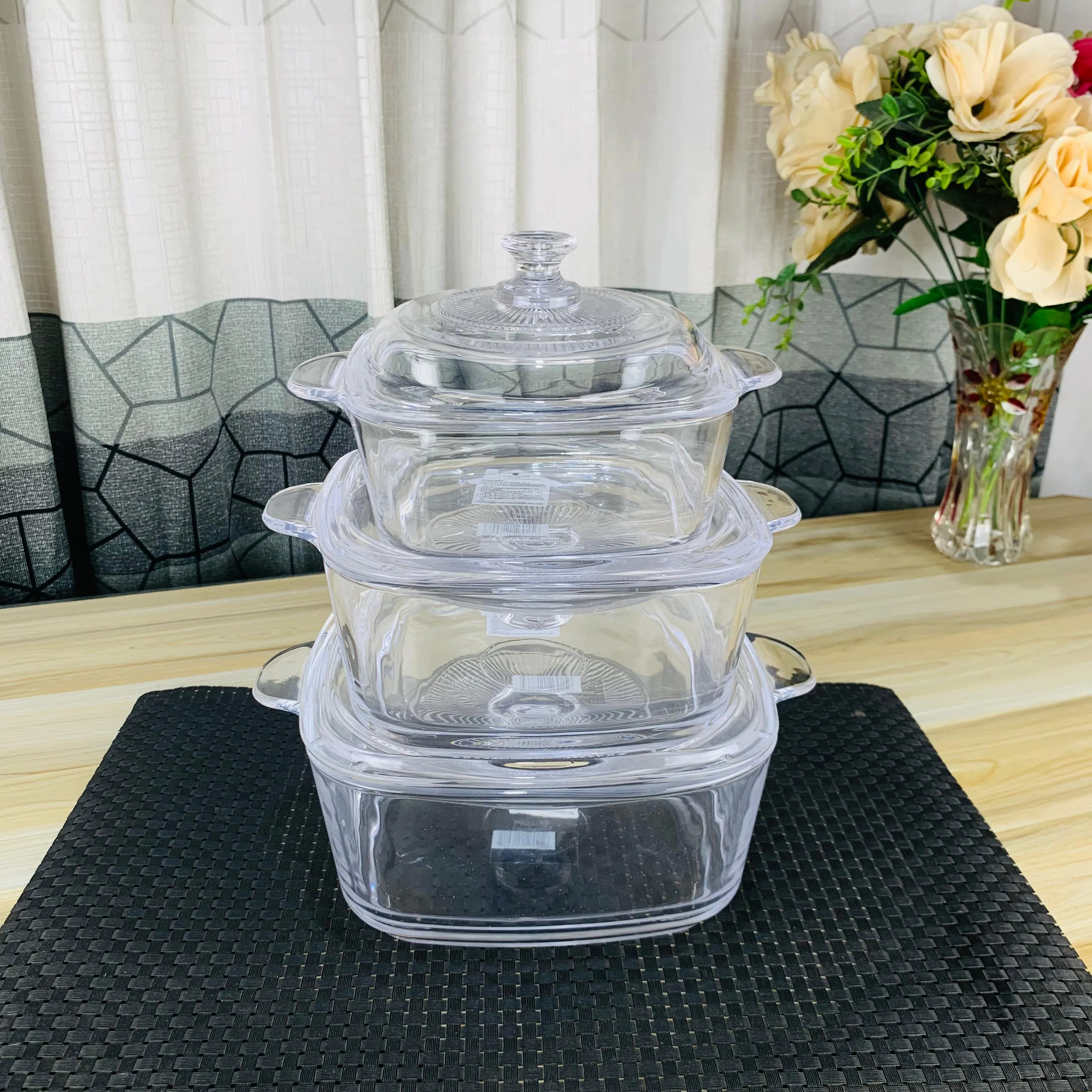 3pcs Pougine Square Serving dish with lid 00999