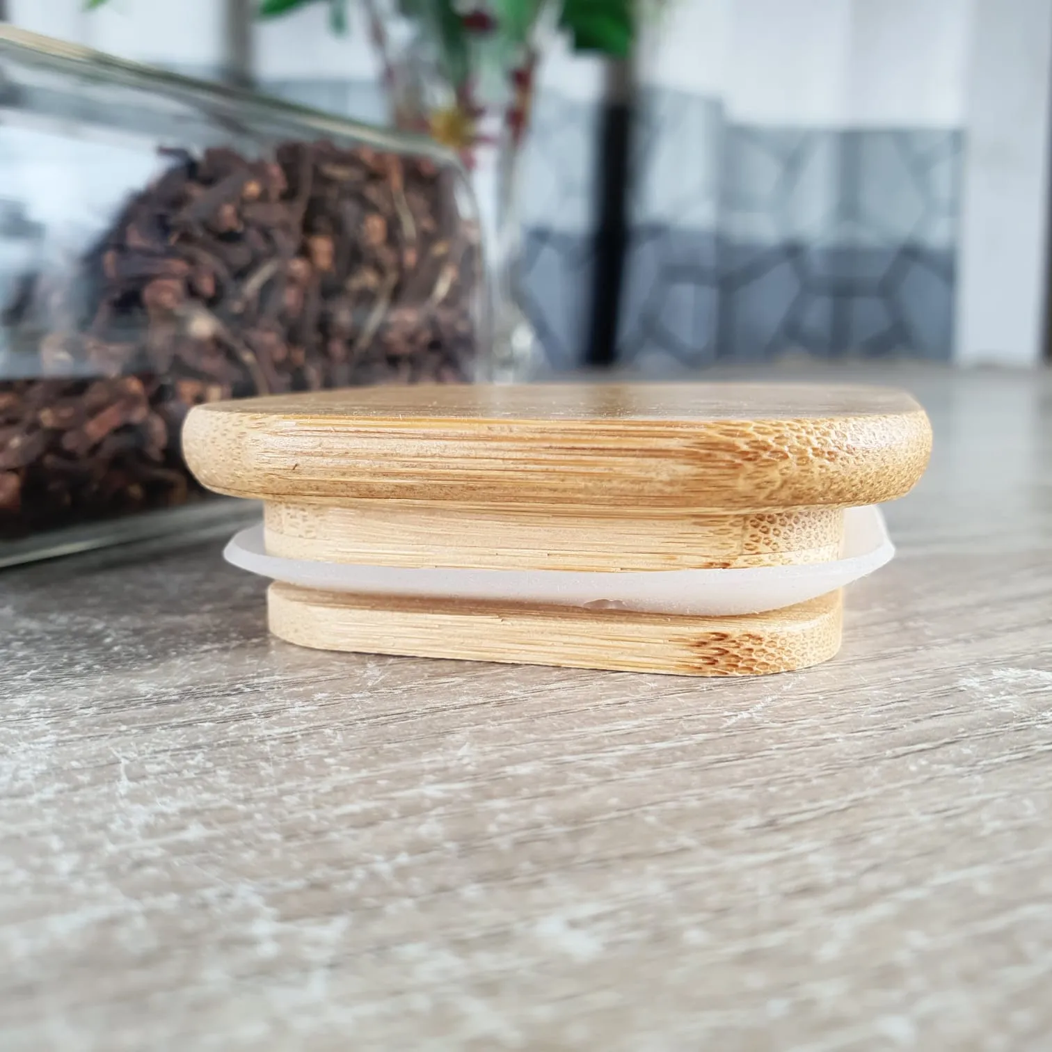 3pcs 300ml Square Glass Jar 46-45 With Wooden Lid 00824 - Image 4