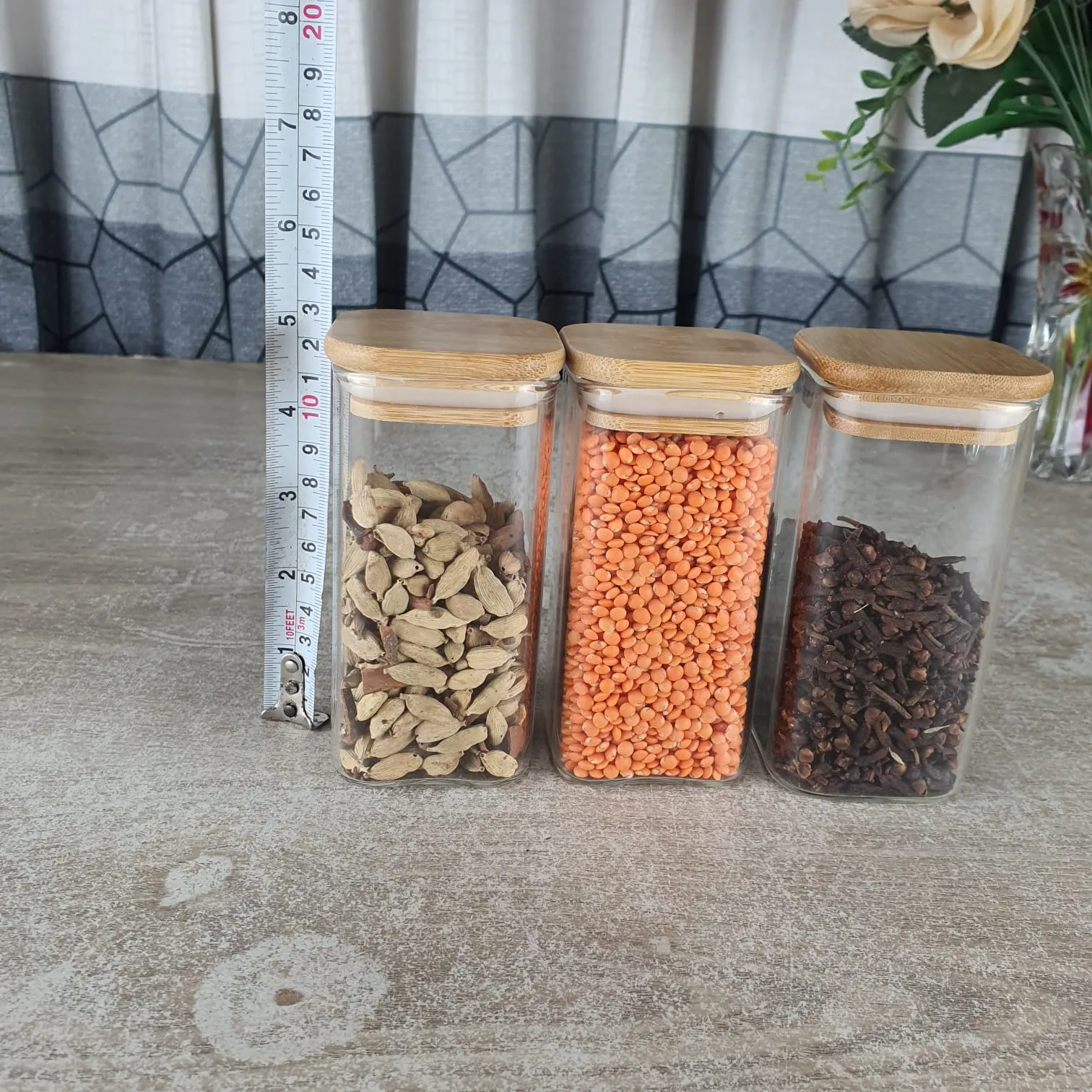 3pcs 300ml Square Glass Jar 46-45 With Wooden Lid 00824 - Image 5