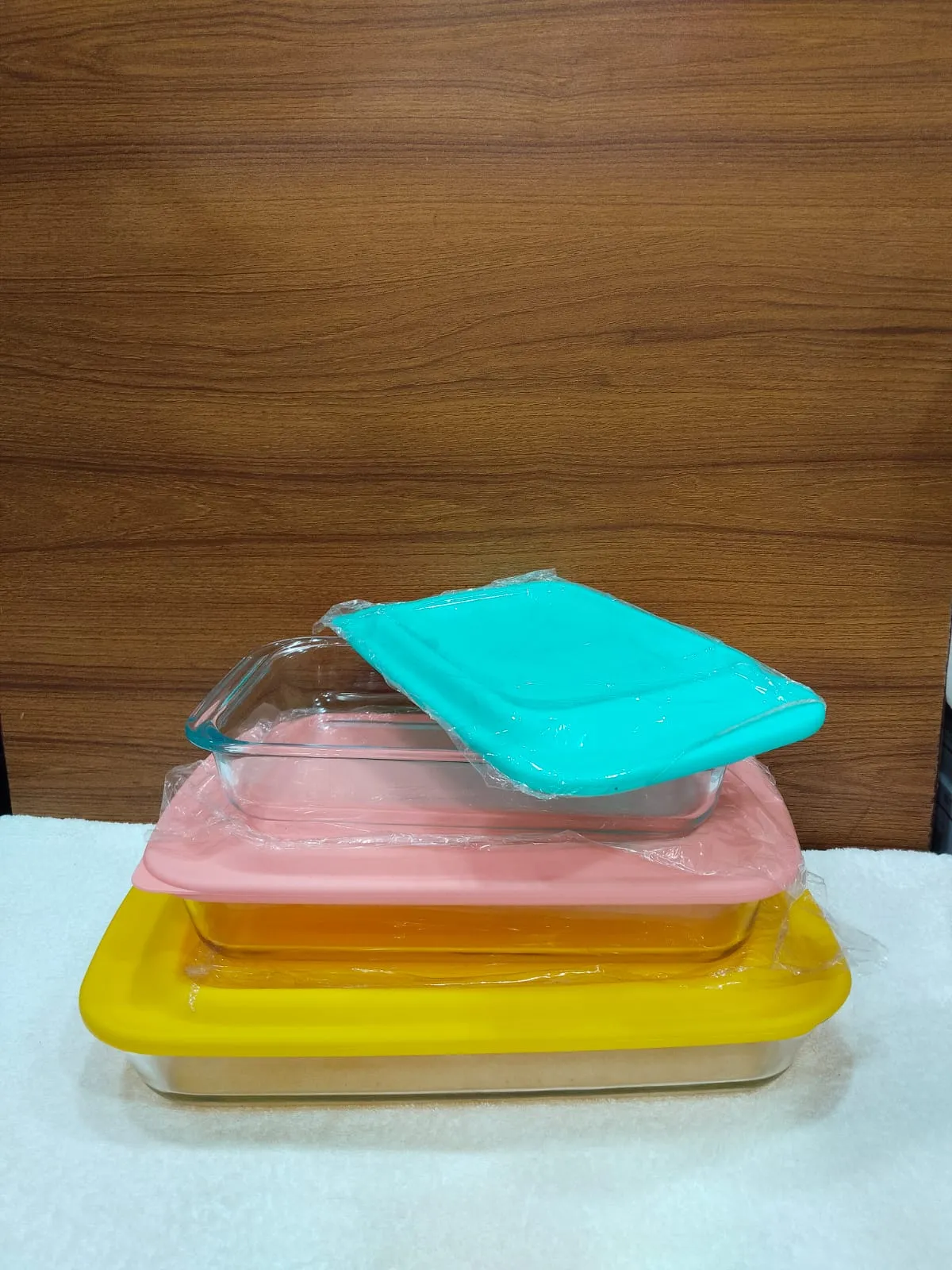 3pcs Rectangular Serving Dish Multi Colour Lid 01046