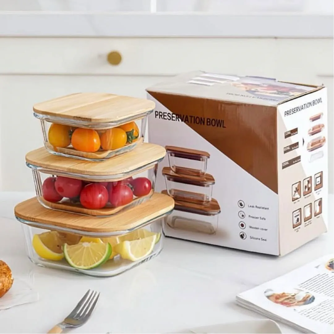 3pcs Wooden lid Airtight Bati Set 01135