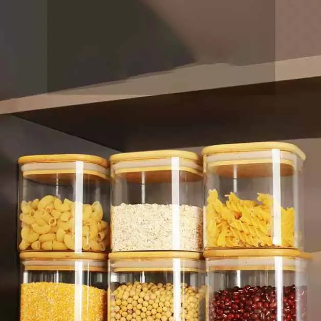 3pcs 600ml glass jar square wooden lid 00019