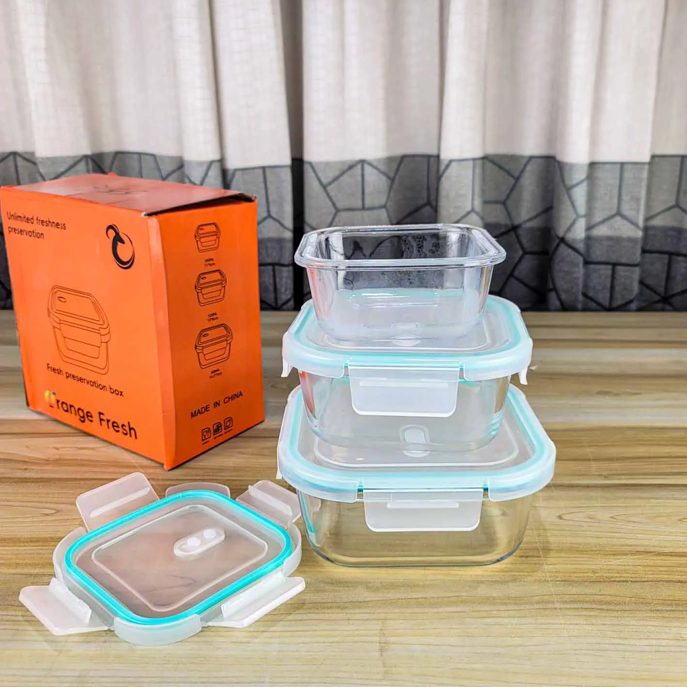3pcs Square Sky Blue Airtight Bati Set 01086