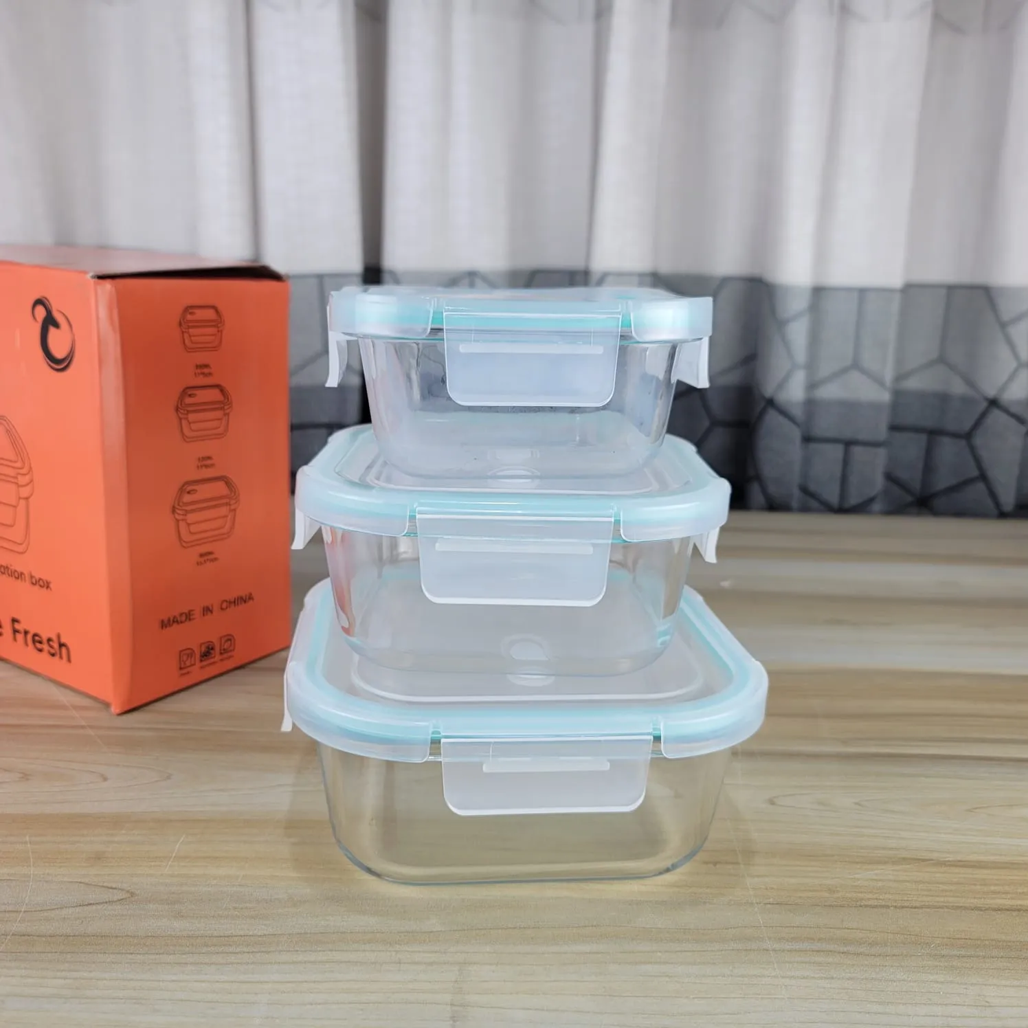 3pcs Square Sky Blue Airtight Bati Set 01086