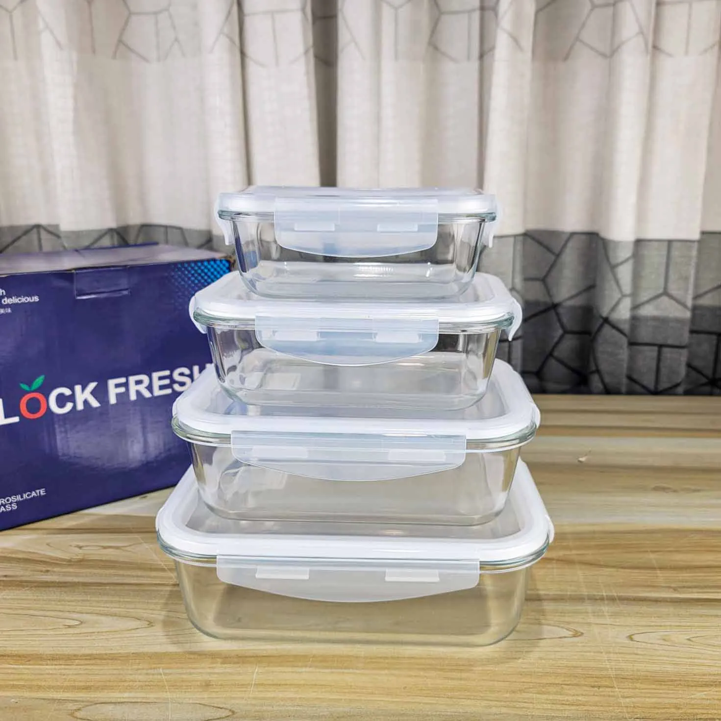 4pcs Transparent Square Airtight Bati Set 01092