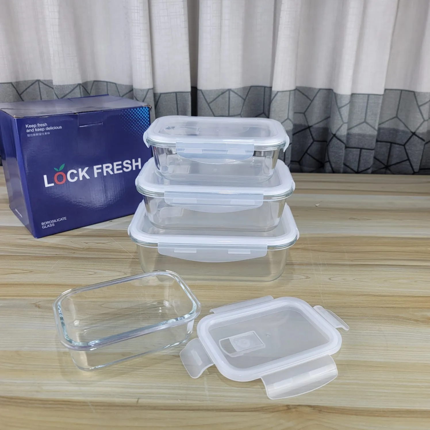 4pcs Transparent Square Airtight Bati Set 01092