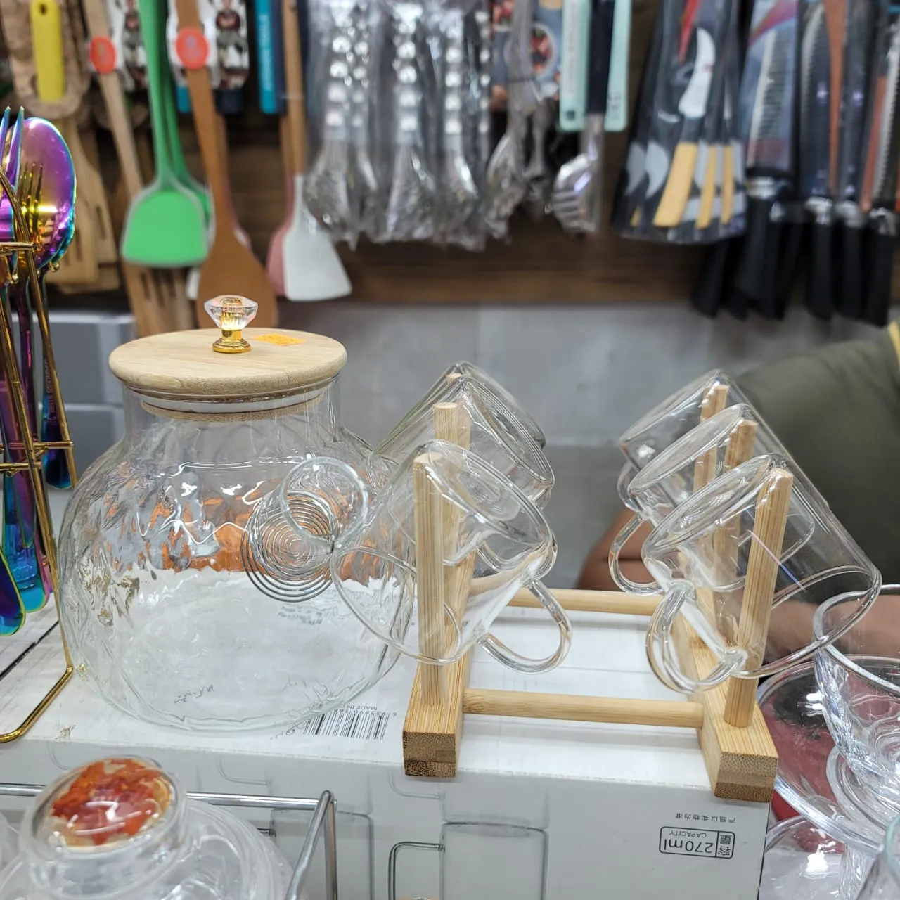 7pcs Diamond Cut Transparent Tea Pot Set with Stand 00774